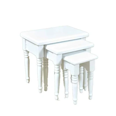 Image of Melody Jane Dolls House White Nest of Tables Miniature 1:12 Living Room Furniture