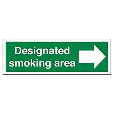 Image of V Safety 57016AX S Designated Smoking Area/Arrow Right Prohibition Sign Landscape 300mm x 100mm Self Adhesive Vinyl, Green