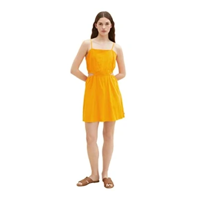 Image of TOM TAILOR Denim Women&#039;s 1036611 Linen Mini Dress with Cut Out, 31684 Bright Mango Orange, XXL