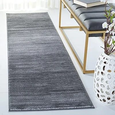 Image of SAFAVIEH Glam Solid Color Rug for Living Room, Dining Bedroom Vision Collection, Short Pile, in Grey, 66 X 244 cm