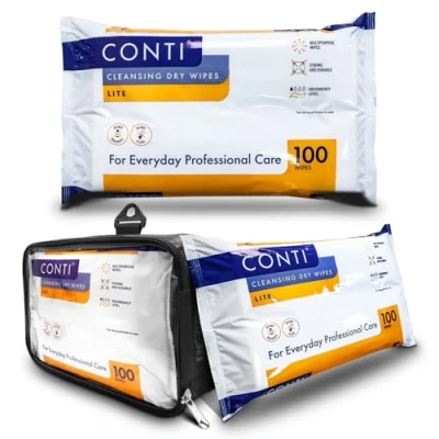 Image of RE GEN FlexPouch Dry Wipe Dispenser &amp; Conti Lite 30x28cm Patient Cleansing Wipes, Single Pack Professional Personal Care Wipes Ideal for Homes, Hospitals Home Adult Incontenance Aid