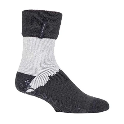 Image of HEAT HOLDERS Mens Turnover Warm Thermal Fleece Lined Bed Socks with Non Slip Rubber Grips (6 11 UK, Charcoal (Robin))