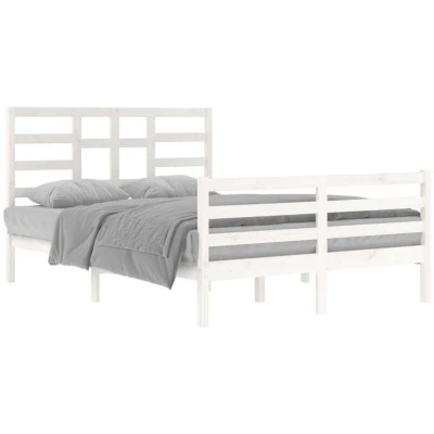 Image of vidaXL Bed Frame Classic Design, Solid Wood, White, 140x200 cm, Comfortable Stylish with Headboard, Suitable for Modern Bedrooms