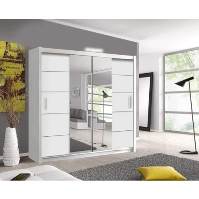 Image of OSLO Modern Mirror sliding door wardrobe with LED Light Width 150cm/180cm/203cm (White, 203cm)
