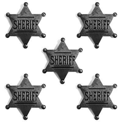Image of WOSO Alter Ego Fancy Dress Shiny Sheriff Badge, Pack of 5, Copper (Black)