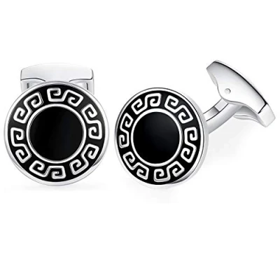 Image of HONEY BEAR Retro pattern Carved Cufflinks for Men&#039;s Shirt, Stainless Steel Business Wedding Gift (Round)