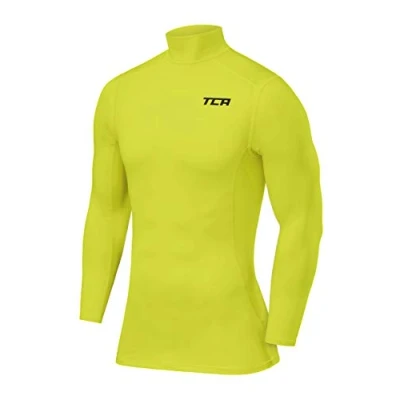 Image of TCA Boys&#039; Pro Performance Compression Base Layer Long Sleeve Top Mock Neck Lime Punch, 6 8 Years
