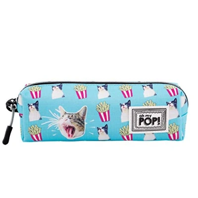 Image of Oh My Pop! Angry Cat Square HS Pencil Case, Turquoise, 21 x 7 cm