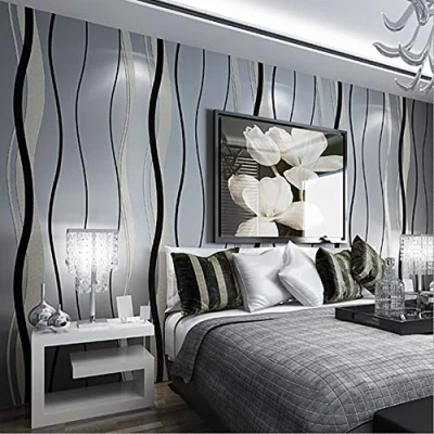 Image of YangYun Home Decoration Modern Minimalist Non Woven Simple Curve Style Living Room Bedroom Pasted Wallpaper Roll Black Gray Color 0.53m(1.73&#039;W) x 10m(32.8&#039;L)=5.3m2(57sq.ft)