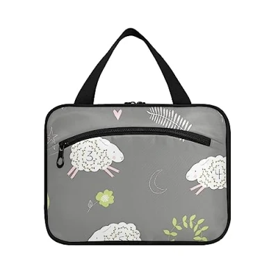 Image of Moyyo Cute Counting Sheep Animals Hanging Toiletry Bag Travel Wash with Hooks Waterproof Large Makeup Organiser Cosmetic Bags for Women Men Boys Girls Kids