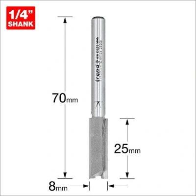 Image of Trend Professional Straight Two Flute Router Cutter Bit, 1/4 Inch Shank, 8mm Cut Diameter, Tungsten Carbide Tipped, 3/43X1/4TC