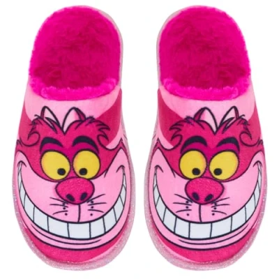 Image of Disney Cheshire Cat Pink Slippers for Women Teens Girls Slip On Mules Alice in Wonderland Warm Lined House Shoes Size 4 UK