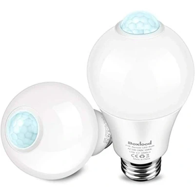 Image of Boxlood Upgrade PIR Motion Sensor Light Bulb, 12W LED 100W Equivalent, 3000K Warm White, E27 Screw, Auto Turn On/Off Security Lighting for Front Door, Hallway, Basement, Stairs(2 Pack)