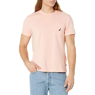 Image of Nautica Men&#039;s Solid Crew Neck Short Sleeve Pocket T Shirt, Coral Sands, Large