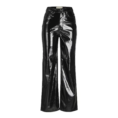 Image of Jack &amp; Jones Women&#039;s Jxkenya Hw Straight Faux Leat Pants Noos, Black/Detail: Shiny, S