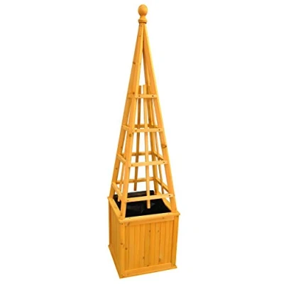 Image of Selections Wooden Obelisk Planter with Liner, Outdoor, Natural