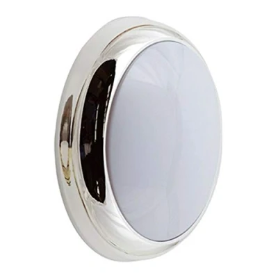 Image of LEDBRITE LED Ceiling &amp; Wall Light 2D Bulkhead 12 Watt IP65 3000/4000 / 6400K CCT Switchable Chrome Round Emergency Weatherproof