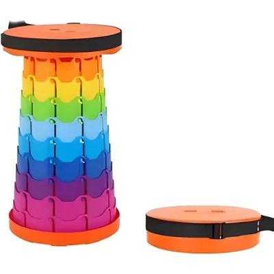 Image of SterlingEdge Telescopic Upgraded Retractable Folding Stool Gardens, Camping, and Picnics Compact Lightweight Portable Collapsible Stools for Picnic Hiking Travel Easy to Carry (Rainbow Orange)