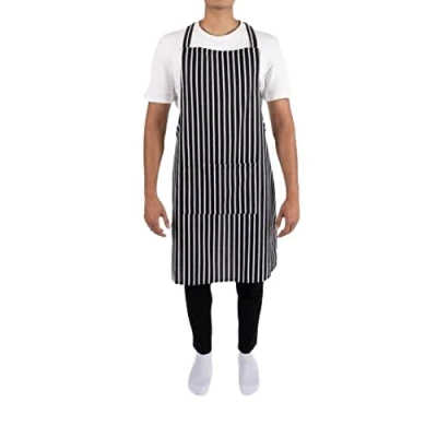 Image of Alanna Jones Striped Unisex Adjustable Apron with Pockets Cotton Bib for Cooking, Baking, Kitchen, Restaurant, and Chef Use Black