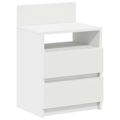 Image of vidaXL White Bedside Cabinet/Nightstand 2 Drawers, 40x33x60 cm, Modern Engineered Wood Versatile Bedroom/Office Use
