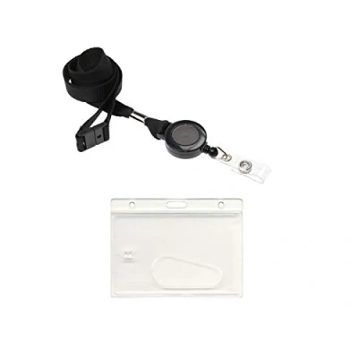 Image of ID Card It Lanyard Neck Strap with Safety Breakaway, Retractable Reel and Pass Badge Holder Enclosed for Work, Office, Security (Black Horiz Enclosed)