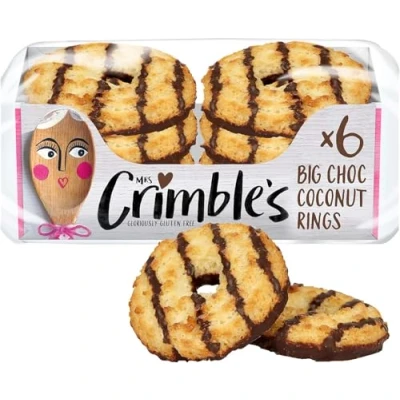 Image of Mrs Crimble&#039;s Gluten Free Large Choc Coconut Rings, Premium Quality &amp; Certified From Gluten, Wheat Vegetarian Friendly, 12 Packs of 6 (6 x 200g Multi Pack)