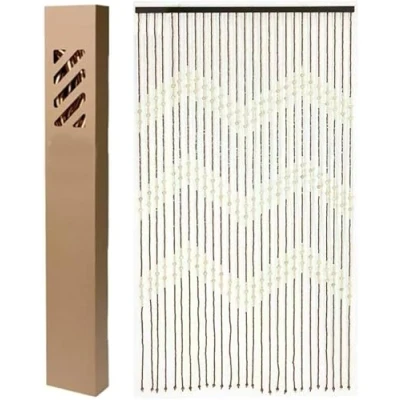 Image of Bamboo Wooden Beaded Door Curtain Hanging String Fly Insect Screen Blind Room Divider for Doors Doorways Window Home Decoration Panel