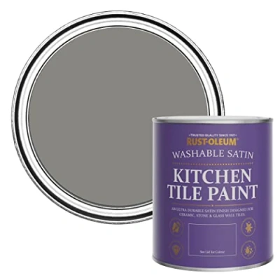 Image of Rust Oleum Grey water resistant Kitchen Tile Paint in Satin Finish Art School 750ml