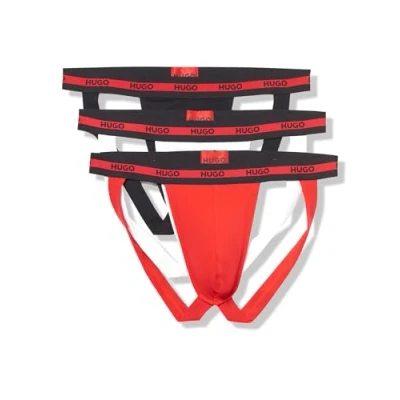 Image of HUGO Men&#039;s Planet Three Pack Jock Strap, Black/Red/White, L