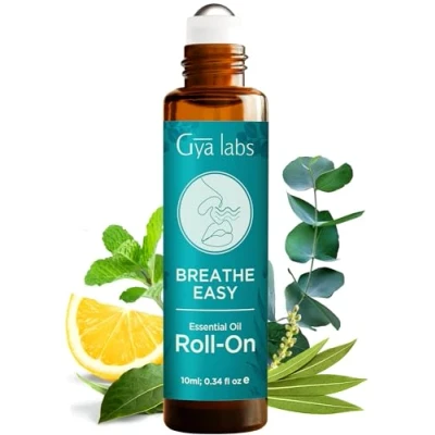 Image of Gya Labs Breathe Essential Oil Roll on Fast Cooling Comfort for Sinus, Stuffy Nose 100% Pure and Natural Aromatherapy Blend with Peppermint, Eucalyptus, Tea Tree (10ml)