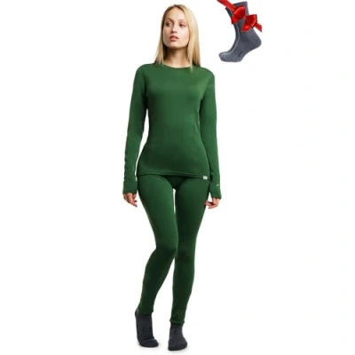 Image of Merino.tech Merino Wool Base Layer Womens Set Thermal Underwear Top and Bottom Lightweight, Midweight, Heavyweight (XX Large, 250 Olive)