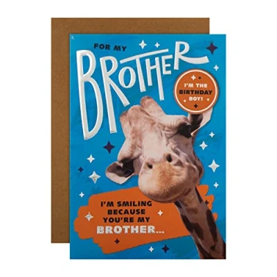 Image of Hallmark Birthday Card for Brother Funny Giraffe Design with Badge