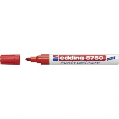 Image of edding 8750 industry paint marker red 10 pens round nib 2 4 mm for writing on dusty, slightly oily surfaces, tyres, metal, glass and wood permanent, waterproof