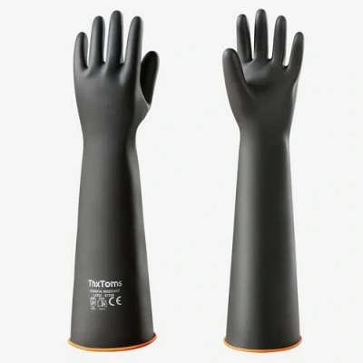 Image of ThxToms Heavy Duty Latex Gloves, Resist Strong Acid, Alkali and Oil, Rubber Garden 22&quot;, 1 Pair
