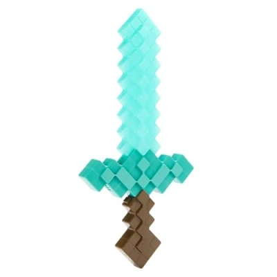 Image of Mattel Minecraft Enchanted Diamond Sword Toy, Role Play &amp; Costume Accessory with Lights Sounds, Button Activated Pixelated Design, JGC43