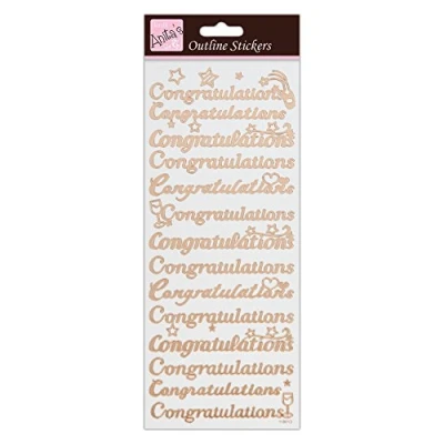 Image of Anitas Outline Stickers, Congratulations, Rose Gold on White, For Scrapbooking, Card Making, Kids Play, Homework, Art, Craft, Embelish, Decorative, Paper, Card, Glass, Metal, Plastic, Foam