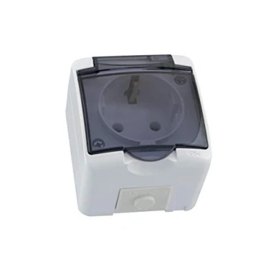 Image of 1 Way Surface Mounted Schuko Wet Room Socket IP54 with Cover Smoke Glass (1 Way)