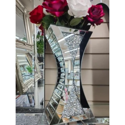 Image of Biznest 40Cm Floating Crystal Mirrored Vase Sparkle Diamond Crushed Sparkly Silver Pot