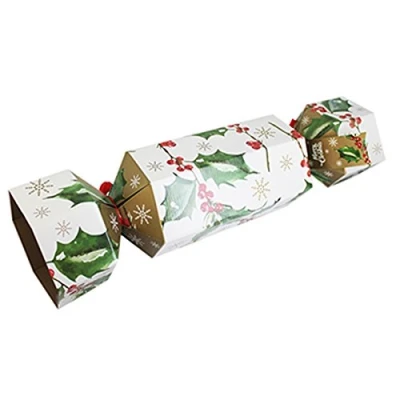 Image of RMS Giant Flat pack Cardboard &#039;Christmas Cracker&#039; Gift Box Holly Design