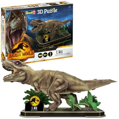 Image of Revell 3D Puzzle 00241 Jurassic World Dominion T. Rex 54 Pieces, Highly Detailed, With Diorama Base, 44cm in length, Fun &amp; Easy To Build