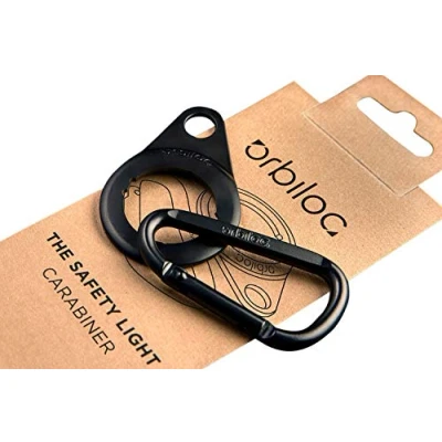 Image of Orbiloc Carabiner Premium Aluminium Quick Action D Ring Clip Hook with Dual Dog Light Mount for Outdoor Walking, Hiking and Camping,Black