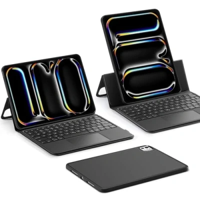 Image of ESR Ascend iPad Pro 11 Inch Case with Keyboard (M4, 2024), Magnetic Detachable Multi Touch Trackpad, Fully Adjustable,Color Backlit Keys, Pencil Clasp, Black