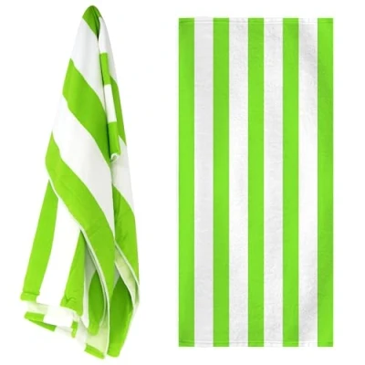 Image of Large Microfibre Beach Bath Towel Lightweight Sports Travel Gym Summer Towels (Green Stripes)