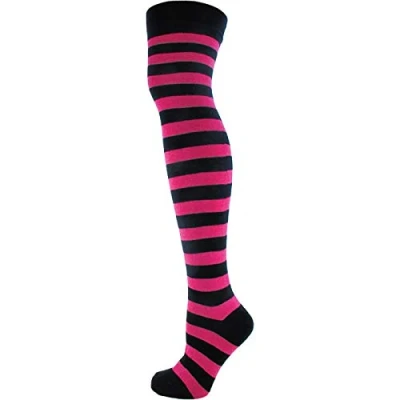 Image of Macahel Black &amp; Fuchsai Striped Over the Knee Socks