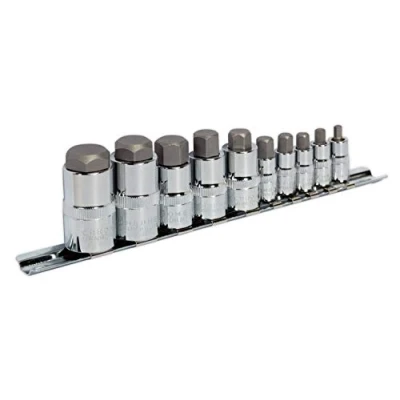 Image of Sealey Premier Hex Socket Bit Set 10pc Stubby 1/4&quot;, 3/8&quot; &amp; 1/2&quot;Sq Drive