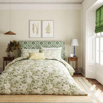 Image of Sanderson Options Summer Peony Duvet Cover Set King Size Light Green