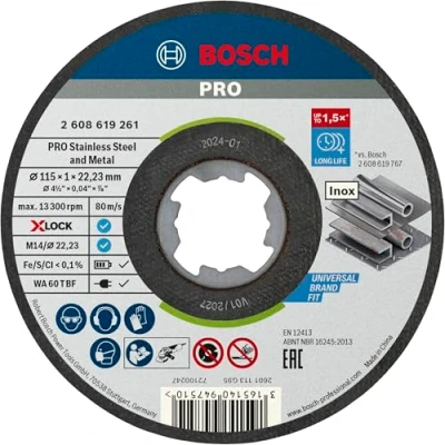 Image of Bosch Professional 2608619266 Pack of 10 Straight Cutting Disc Standard (for Inox, X LOCK, Diameter 115 mm, Bore Diameter: 22.23 Thickness: 1 mm)