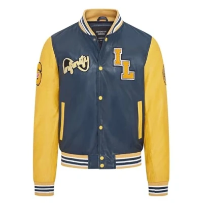 Image of Infinity Leather Mens Baseball Letterman Bomber Jacket Ashwood Blue Size Medium