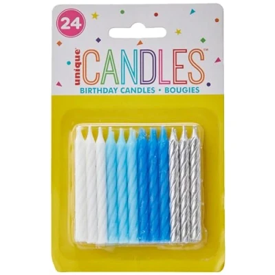 Image of Unique Party 19971 Blue, White and Silver Spiral Birthday Candles, Pack of 24,6 centimeters