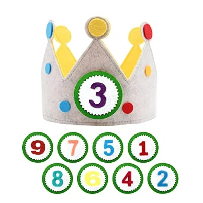 Image of HXHWKEN Reusable Birthday Party Hat Crown for Kids Felt Happy Classic Hats with Adjustable Velcro Girls Boys Baby Children Aged 1 9